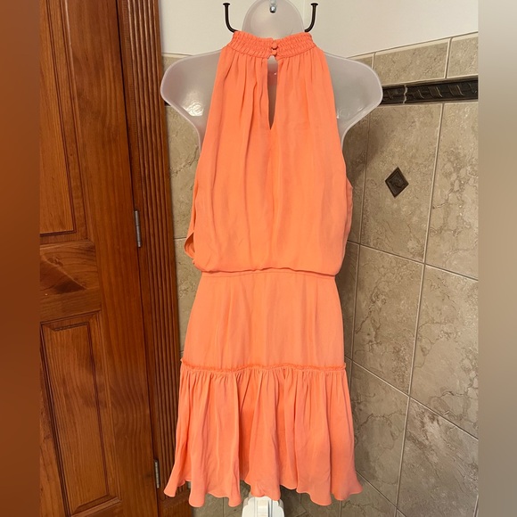 NWT Elizabeth and James Carlita Dress in Orange Sherbert Silk High Neck Size 8 - Picture 7 of 15
